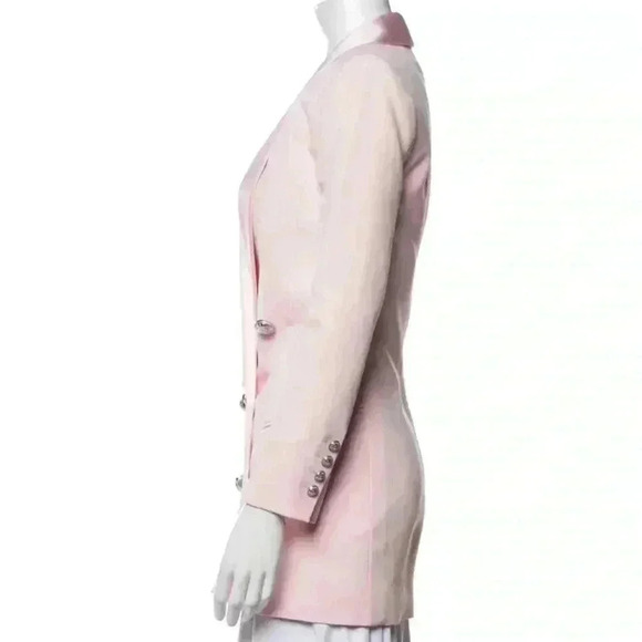 Balmain Jacket Dress Double Breasted Oversized Long Blazer Pink Crepe Mini Dress - Picture 7 of 15